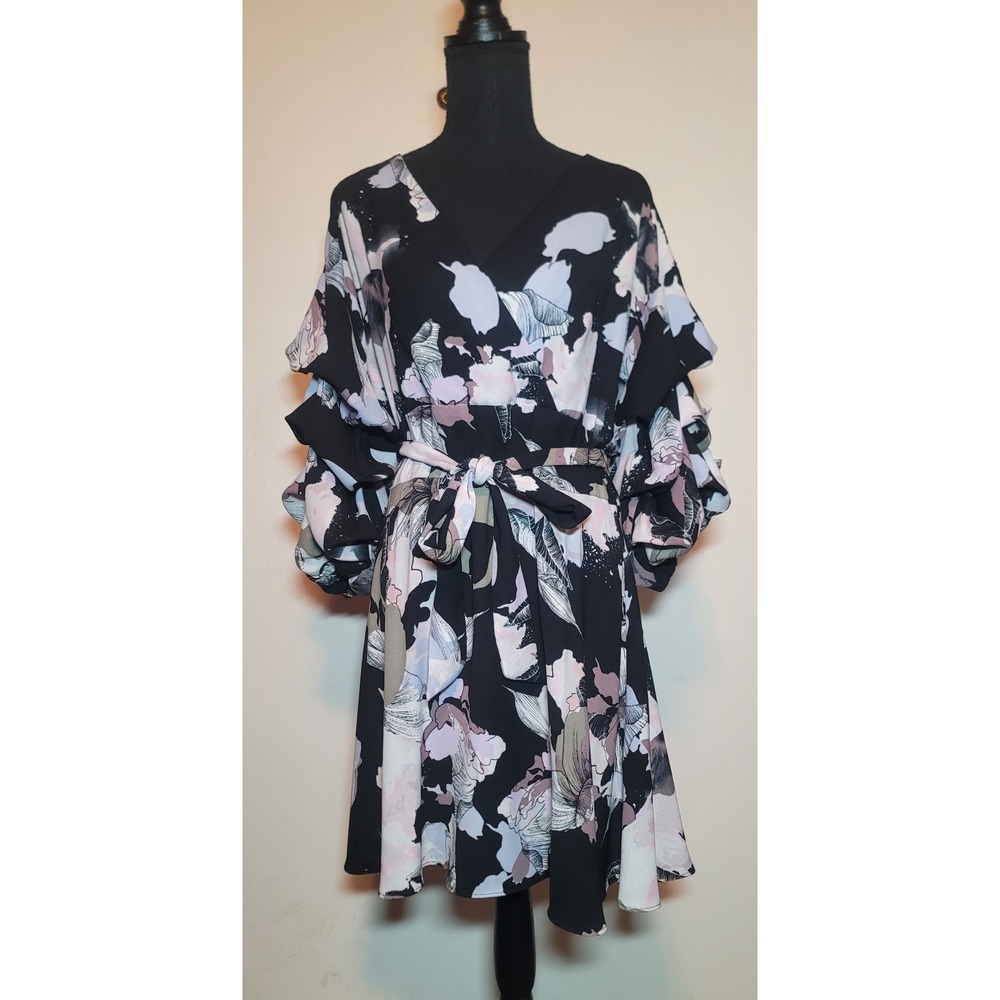 Bar III Bubble-Sleeve Wrap Dress - Picture 2 of 7